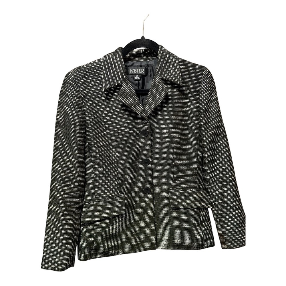 Kasper Petite Textured Blazer Jacket Black White Size 4P Career Classic EUC